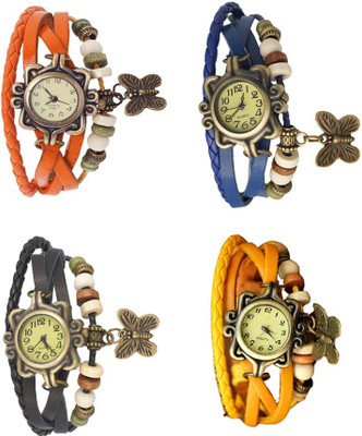 

Kissu Vintage Rakhi Combo of 4 Orange, Black, Blue And Yellow Watch - For Women