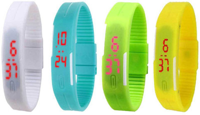 

NS18 Silicone Led Magnet Band Combo of 4 White, Sky Blue, Green And Yellow Watch - For Boys & Girls