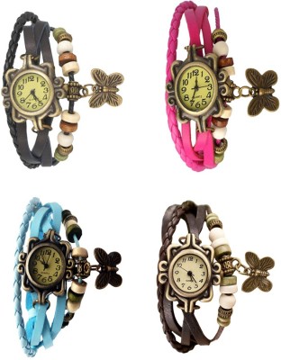 NS18 Vintage Butterfly Rakhi Combo of 4 Black, Sky Blue, Pink And Brown Analog Watch  - For Women   Watches  (NS18)