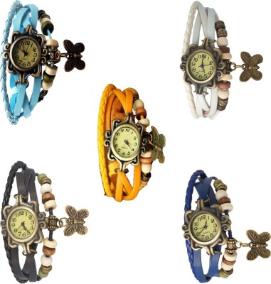 NS18 Vintage Butterfly Rakhi Combo of 5 Sky Blue, White, Yellow, Black And Blue Analog Watch  - For Women   Watches  (NS18)