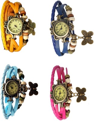 NS18 Vintage Butterfly Rakhi Combo of 4 Yellow, Sky Blue, Blue And Pink Analog Watch  - For Women   Watches  (NS18)