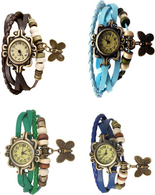 

Kissu Vintage Rakhi Combo of 4 Brown, Green, Sky Blue And Blue Watch - For Women