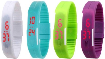 NS18 Silicone Led Magnet Band Watch Combo of 4 White, Sky Blue, Green And Purple Digital Watch  - For Couple   Watches  (NS18)