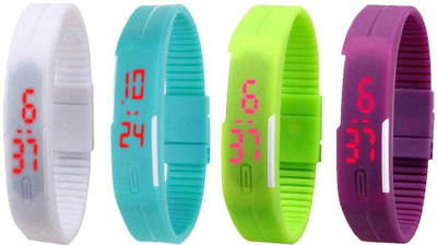 NS18 Silicone Led Magnet Band Watch Combo of 4 White, Sky Blue, Green And Purple Digital Watch  - For Couple   Watches  (NS18)