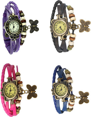 

NS18 Vintage Butterfly Rakhi Combo of 4 Purple, Pink, Black And Blue Watch - For Women