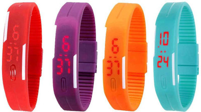 

Kissu Led Magnet Band Combo of 4 Red, Purple, Orange And Sky Blue Watch - For Men & Women