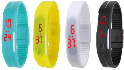 NS18 Silicone Led Magnet Band Combo of 4 Sky Blue, Yellow, White And Black Digital Watch  - For Boys & Girls   Watches  (NS18)