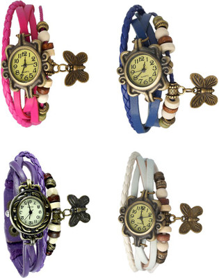 View NS18 Vintage Butterfly Rakhi Combo of 4 Pink, Purple, Blue And White Analog Watch  - For Women Wrist Watches Price Online(NS18)