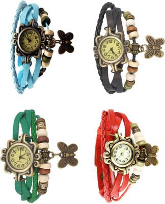 

NS18 Vintage Butterfly Rakhi Combo of 4 Sky Blue, Green, Black And Red Watch - For Women