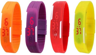 NS18 Silicone Led Magnet Band Combo of 4 Orange, Purple, Red And Yellow Digital Watch  - For Boys & Girls   Watches  (NS18)