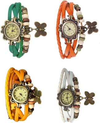 NS18 Vintage Butterfly Rakhi Combo of 4 Green, Yellow, Orange And White Analog Watch  - For Women   Watches  (NS18)