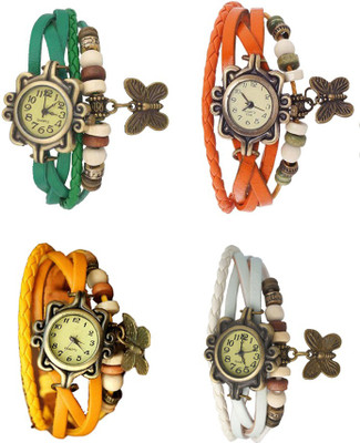 

Kissu Vintage Rakhi Combo of 4 Green, Yellow, Orange And White Watch - For Women