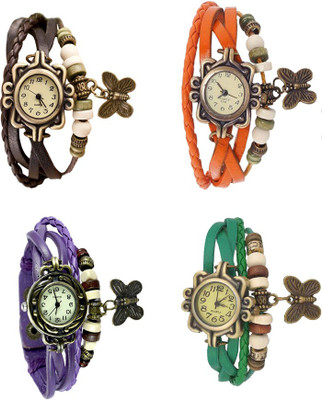 

Kissu Vintage Rakhi Combo of 4 Brown, Purple, Orange And Green Watch - For Women