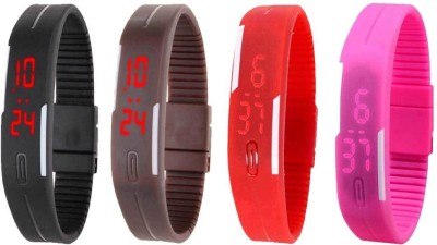NS18 Silicone Led Magnet Band Watch Combo of 4 Black, Brown, Red And Pink Digital Watch  - For Couple   Watches  (NS18)