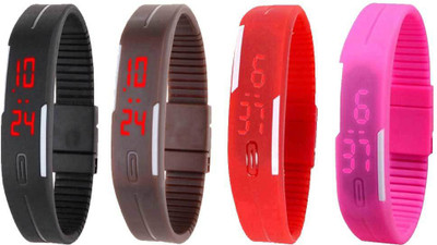 View NS18 Silicone Led Magnet Band Watch Combo of 4 Black, Brown, Red And Pink Digital Watch  - For Couple Wrist Watches Price Online(NS18)