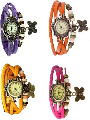NS18 Vintage Butterfly Rakhi Combo of 4 Purple, Yellow, Orange And Pink Analog Watch  - For Women   Watches  (NS18)