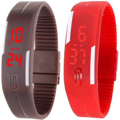 

Kissu Led Band Watch Combo of 2 Brown And Red Watch - For Couple