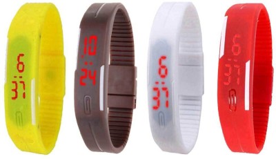NS18 Silicone Led Magnet Band Watch Combo of 4 Yellow, Brown, White And Red Digital Watch  - For Couple   Watches  (NS18)