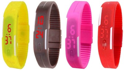 NS18 Silicone Led Magnet Band Watch Combo of 4 Yellow, Brown, Pink And Red Digital Watch  - For Couple   Watches  (NS18)