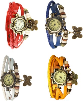 NS18 Vintage Butterfly Rakhi Combo of 4 Red, White, Blue And Yellow Analog Watch  - For Women   Watches  (NS18)