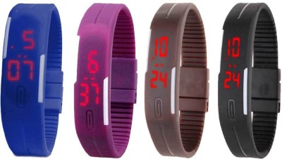 NS18 Silicone Led Magnet Band Combo of 4 Blue, Purple, Brown And Black Digital Watch  - For Boys & Girls   Watches  (NS18)
