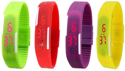 NS18 Silicone Led Magnet Band Combo of 4 Green, Red, Purple And Yellow Digital Watch  - For Boys & Girls   Watches  (NS18)