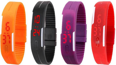 

NS18 Silicone Led Magnet Band Watch Combo of 4 Orange, Black, Purple And Red Watch - For Couple