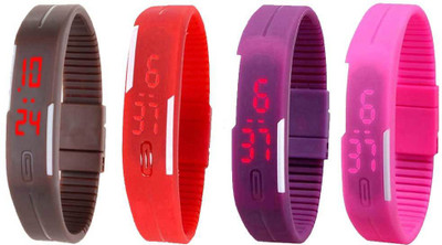 Kissu Led Magnet Band Combo of 4 Brown, Red, Purple And Pink Watch - For Men & Women