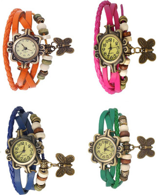 

Kissu Vintage Rakhi Combo of 4 Orange, Blue, Pink And Green Watch - For Women