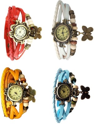 NS18 Vintage Butterfly Rakhi Combo of 4 Red, Yellow, White And Sky Blue Analog Watch  - For Women   Watches  (NS18)