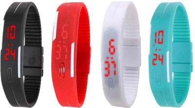 

NS18 Silicone Led Magnet Band Watch Combo of 4 Black, Red, White And Sky Blue Watch - For Couple