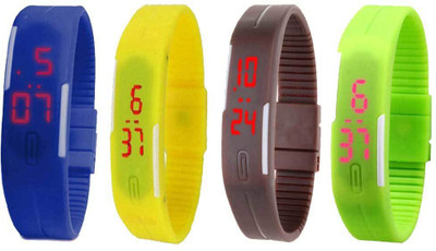 NS18 Silicone Led Magnet Band Combo of 4 Blue, Yellow, Brown And Green Digital Watch  - For Boys & Girls   Watches  (NS18)