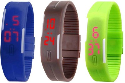 NS18 Silicone Led Magnet Band Combo of 3 Blue, Brown And Green Digital Watch  - For Boys & Girls   Watches  (NS18)