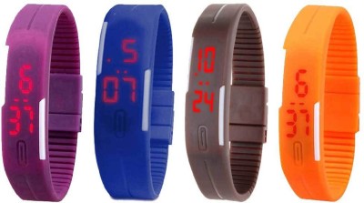 NS18 Silicone Led Magnet Band Combo of 4 Purple, Blue, Brown And Orange Digital Watch  - For Boys & Girls   Watches  (NS18)