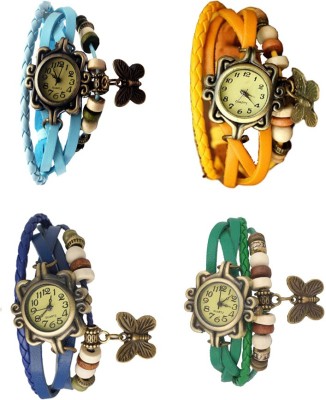 NS18 Vintage Butterfly Rakhi Combo of 4 Sky Blue, Blue, Yellow And Green Analog Watch  - For Women   Watches  (NS18)
