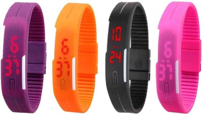 NS18 Silicone Led Magnet Band Combo of 4 Purple, Orange, Black And Pink Digital Watch  - For Boys & Girls   Watches  (NS18)