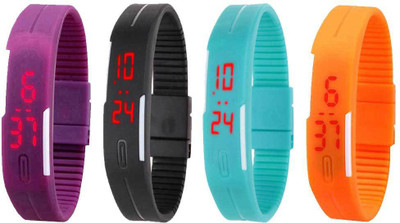 

Kissu Led Magnet Band Combo of 4 Purple, Black, Sky Blue And Orange Watch - For Men & Women