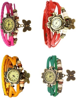 NS18 Vintage Butterfly Rakhi Combo of 4 Pink, Yellow, Red And Green Analog Watch  - For Women   Watches  (NS18)