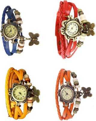 NS18 Vintage Butterfly Rakhi Combo of 4 Blue, Yellow, Red And Orange Analog Watch  - For Women   Watches  (NS18)