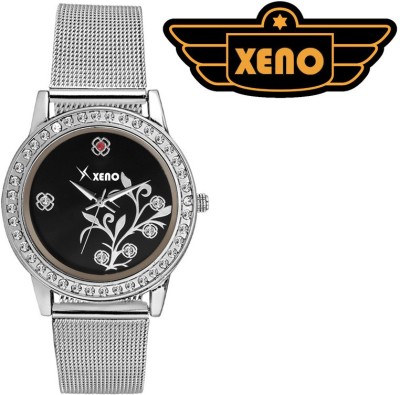 Xeno GN430 Red Diamond Studded Black Dial Unique Silver Metal Chain Watch  - For Girls   Watches  (Xeno)