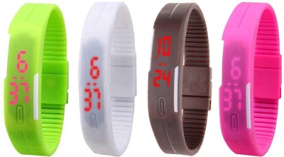 NS18 Silicone Led Magnet Band Combo of 4 Green, White, Brown And Pink Digital Watch  - For Boys & Girls   Watches  (NS18)