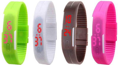 NS18 Silicone Led Magnet Band Combo of 4 Green, White, Brown And Pink Digital Watch  - For Boys & Girls   Watches  (NS18)