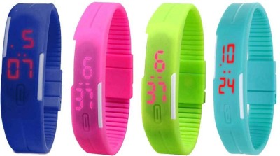 NS18 Silicone Led Magnet Band Watch Combo of 4 Blue, Pink, Green And Sky Blue Digital Watch  - For Couple   Watches  (NS18)