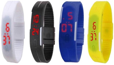 NS18 Silicone Led Magnet Band Combo of 4 White, Black, Blue And Yellow Digital Watch  - For Boys & Girls   Watches  (NS18)