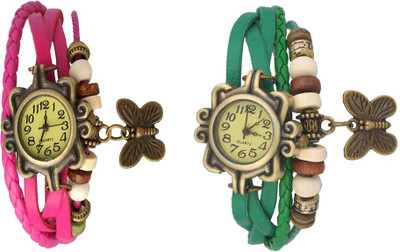 

Kissu Vintage Rakhi Watch Combo of 2 Pink And Green Watch - For Women