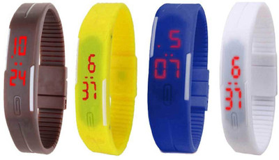 NS18 Silicone Led Magnet Band Combo of 4 Brown, Yellow, Blue And White Digital Watch  - For Boys & Girls   Watches  (NS18)