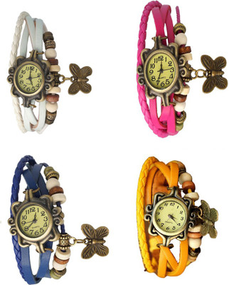 

Kissu Vintage Rakhi Combo of 4 White, Blue, Pink And Yellow Watch - For Women