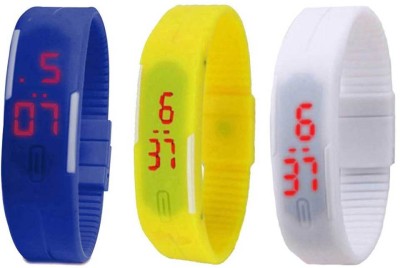 NS18 Silicone Led Magnet Band Combo of 3 Blue, Yellow And White Digital Watch  - For Boys & Girls   Watches  (NS18)