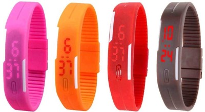 NS18 Silicone Led Magnet Band Combo of 4 Pink, Orange, Red And Brown Digital Watch  - For Boys & Girls   Watches  (NS18)
