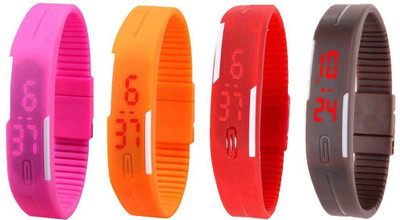 

NS18 Silicone Led Magnet Band Combo of 4 Pink, Orange, Red And Brown Watch - For Boys & Girls